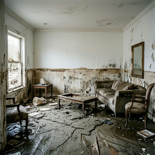 Black water destroyed living room