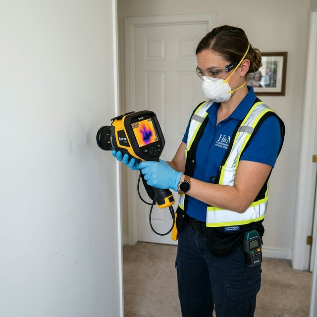 Mold remediator using FLIR thermal camera to find hidden moisture